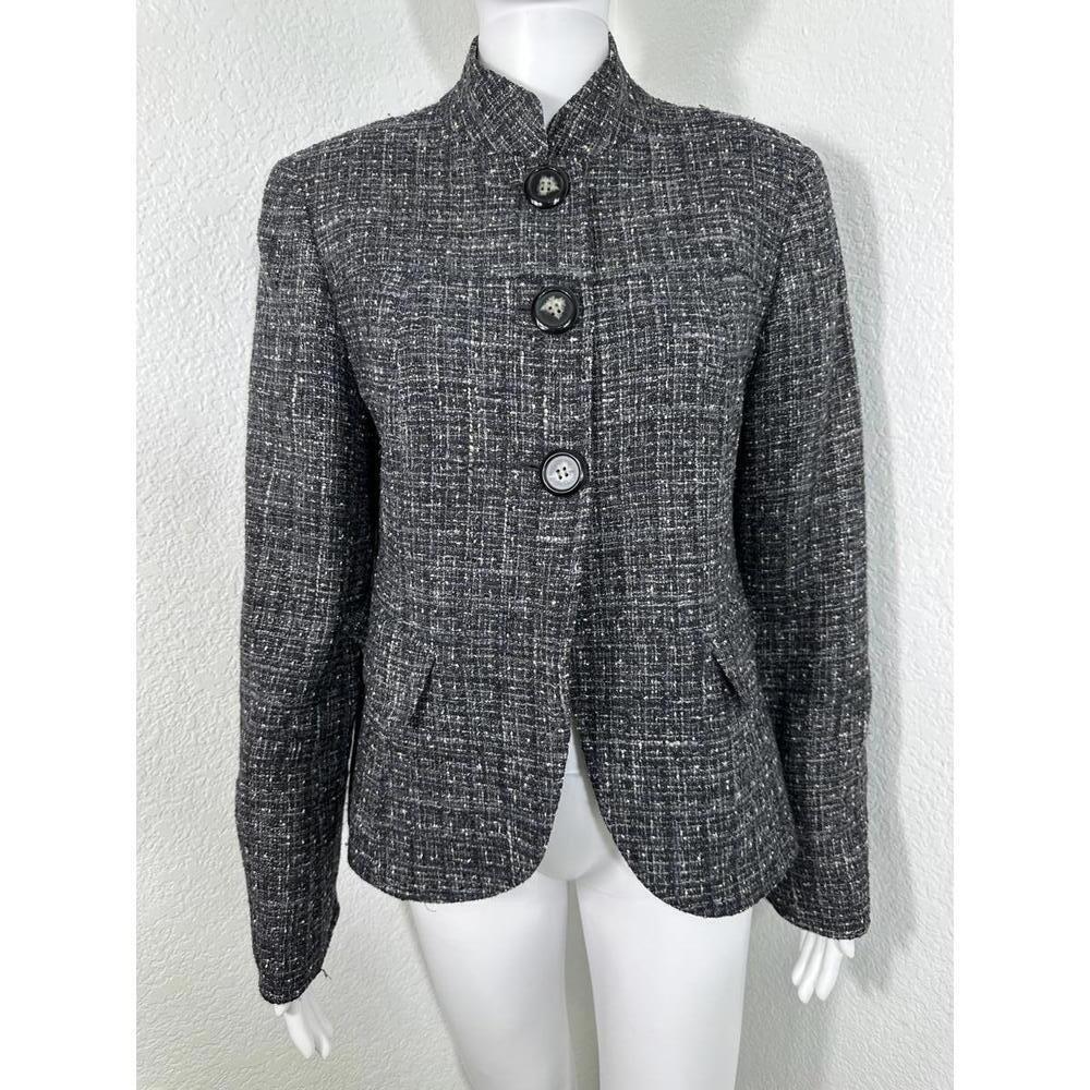 Lafayette 148 Tweed Jacket Sz 8 Gray Wool Blend Classic Chic Office Siren